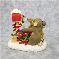 SENDING YOU GOOD TIDINGS AND FRIENDSHIP 4 inch Mice with Deer at Mailbox Christmas Figurine (Charming Tails, Enesco, 85/187, 2007)