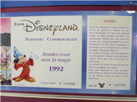 RENDEZ-VOUS AVEC LA MAGIE Framed Opening Day Commemorative Passport (Disneyland Paris, 1992)