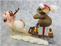 PULLING FOR A HAPPY HOLIDAY Mouse and Pig Figurine (Charming Tails, Enesco, 87/150)