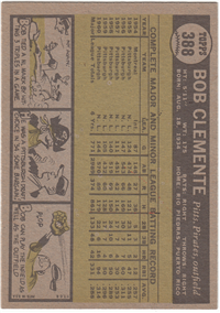 #388 BOB CLEMENTE Pittsburgh Pirates Outfield Baseball Card (Topps, 1961)
