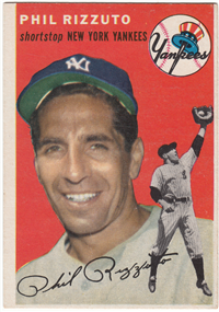 #17 PHIL RIZZUTO New York Yankees Shortstop Baseball Card (Topps, 1954)