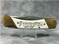 1980s SCHRADE+ SCRIMSHAW Sundance Limited Ed. Lockback Knife w/ Beaded Sheath