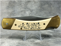 1980s SCHRADE+ SCRIMSHAW Sundance Limited Ed. Lockback Knife w/ Beaded Sheath