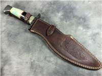 Custom Handmade 15-1/8" Fixed Blade Damascus Knife with Oklahoma Seal Leather Sheath