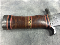 OZAIR Custom Handmade 15-3/4" Stacked Leather Damascus Bowie Knife with Sheath