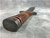 OZAIR Custom Handmade 15-3/4" Stacked Leather Damascus Bowie Knife with Sheath
