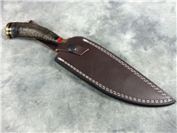 Custom Handmade 11-3/4" Damascus Fixed-Blade Knife with Leather Sheath