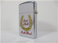 Rare CAUBLE RANCH/CUTTER BILL (Cowboy Mafia) Polished Chrome Slim Advertising Lighter (Zippo, 1967)