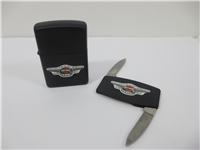 HARLEY DAVIDSON 95 YEARS OF GREAT MOTORCYCLES Black Matte Lighter & Nail File Collectors Tin Gift Set (Zippo, 1998)