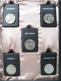 STATE QUARTERS VOL. 1 Set of Five Matte Black Lighters (Zippo, 1999)