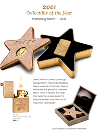 HOLLYWOOD'S LEADING LIGHT Brass Lighter in Collectible Star Tin (Zippo, 2001)