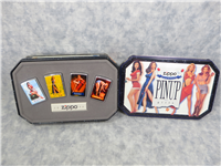 ZIPPO SALUTES PINUP GIRLS Polished Chrome Lighter Set of 4 in Collectors Tin (Zippo, 1996)