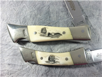 1981 I-XL SCHRADE WOSTENHOLM Scrimshaw Ship Design Limited Edition Knife Set