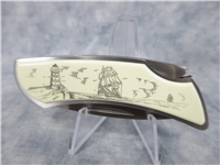 SHIP SCRIMSHAW Stainless Steel Cut-About Lockback Folding Knife (Zippo, #7220, 1990)