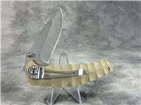 Single-Blade 4" Tan Linerlock Folding  with Dual Thumb Studs