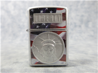 THE FACE OF LIBERTY Flag Emblem Satin Chrome Lighter (Zippo, 21074, 2006)