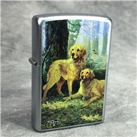 LINDA PICKEN TWO GOLDENS Satin Chrome Lighter (Zippo 24413, 2008) New Sealed