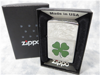 FOUR LEAF CLOVER Laser Engraved Polished Chrome Lighter (Zippo, 24699, 2009)