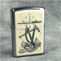 ANCHORS AWEIGH SCRIMSHAW Brushed Chrome Lighter (Zippo 20692, 2005)