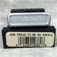 PROUD TO BE AN AMERICAN Eagle Imprint Satin Chrome Lighter (Zippo 630, 2001)