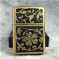 GOLD FLORAL FLOURISH Brushed Brass Lighter (Zippo 20903, 2005)