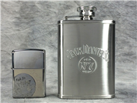 JACK DANIELS Polished Chrome Lighter & Flask Gift Set (Zippo, 2010)