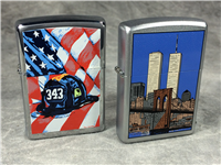 WORLD TRADE CENTER 9/11 Polished & Satin Chrome 2 Lighter Set (Zippo, 2005)