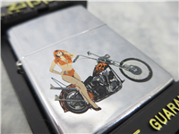 SOFTAIL FLAMES MOTOCYCLE Woman Bikini/Upswept Exhaust/Apes Polished Chrome Lighter (Zippo, 1994)
