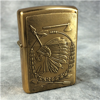 INDIAN CHIEF Polished Brass Lighter (Zippo 254BBS B142, 2001)