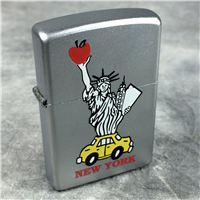 NEW YORK STATUE OF LIBERTY & TAXI Satin Chrome Lighter (Zippo, 2002)