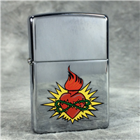 FLAMING HEART WITH THORNS Polished Chrome Lighter (Zippo, 2004)