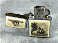 SHIPS & PALM TREES SCRIMSHAW Brushed Chrome Lighter (Zippo, 2004)