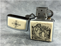 COMPASS & SURFER SCRIMSHAW Brushed Chrome Lighter (Zippo, 2004)