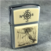 COMPASS & MERMAID SCRIMSHAW Brushed Chrome Lighter (Zippo, 2005)