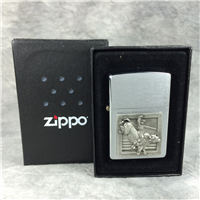 WESTERN BULL RIDER Emblem Brushed Chrome Lighter (Zippo, 2002)