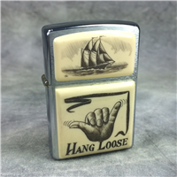 HANG LOOSE SHIP SCRIMSHAW Brushed Chrome Lighter (Zippo, 2004)