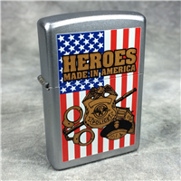 HEROES MADE IN AMERICA Satin Chrome Lighter (Zippo, 2001)