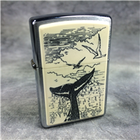 WHALE TAIL & BIRDS SCRIMSHAW Brushed Chrome Lighter (Zippo, 2004)