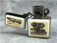 SCRIMSHAW ELEPHANT Brushed Chrome Lighter (Zippo, 2005)