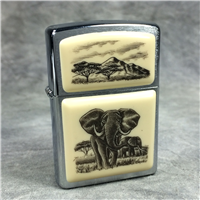 SCRIMSHAW ELEPHANT Brushed Chrome Lighter (Zippo, 2005)