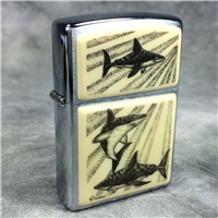 SCRIMSHAW SHARKS Brushed Chrome Lighter (Zippo, 2005)