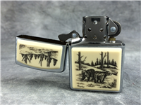 SCRIMSHAW TWO BEARS Brushed Chrome Lighter (Zippo, 2004)