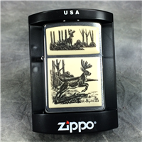 SCRIMSHAW ELK Brushed Chrome Lighter (Zippo, 2004)