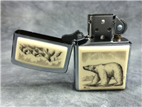 SCRIMSHAW POLAR BEAR Brushed Chrome Lighter (Zippo, 2005)