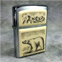 SCRIMSHAW POLAR BEAR Brushed Chrome Lighter (Zippo, 2005)