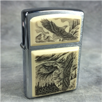 SCRIMSHAW 3 EAGLES Brushed Chrome Lighter (Zippo, 2005)