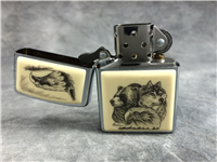 SCRIMSHAW EAGLES BEAR & WOLF Brushed Chrome Lighter (Zippo, 2005)