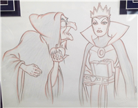One-Of-A-Kind EVIL QUEEN/OLD HAG Signed & Framed Original Disney Parks Artist Sketch, 3D Magic Mirror Watch & Collector's Pins