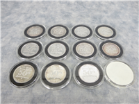 1987 Walt Disney's Classic Snow White 50th Anniversary Set of Eleven 1/2 Ounce .999 Fine Silver Proof Medals