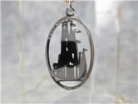 Vintage CASTLE 1 inch Diamond Cut Sterling Silver Licensed Disney Pendant & 28 inch Box Chain Necklace (6.8 grams)